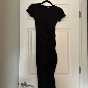 H&M black ruched ribbed dress